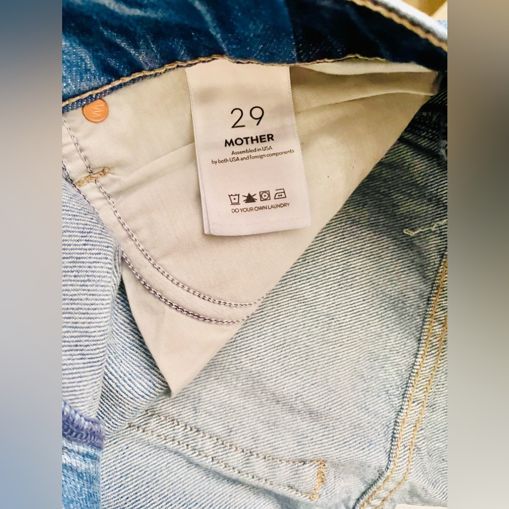 MOTHER Two-Tone Blue Wide Leg Flare Jeans - Picture 11 of 16